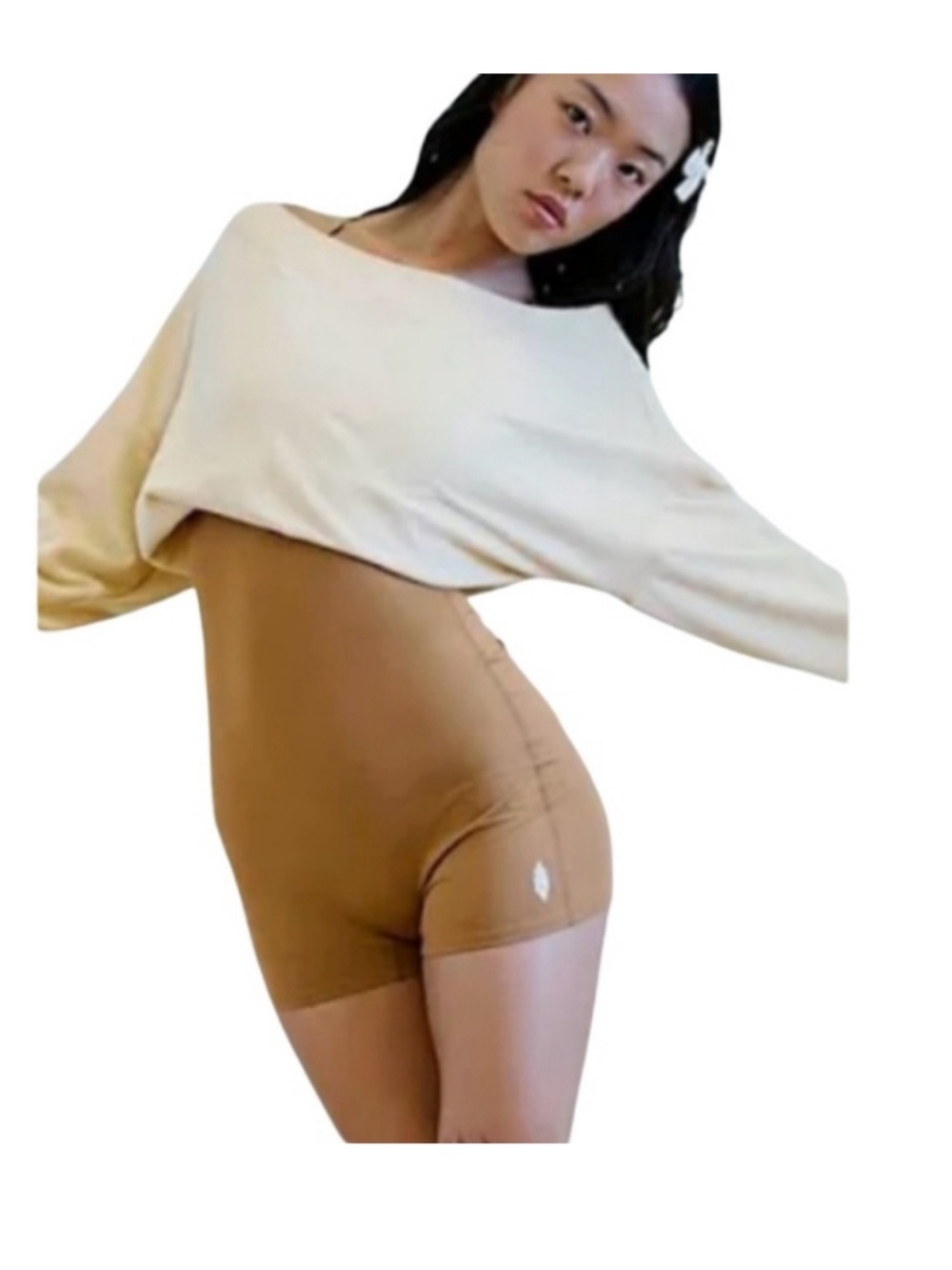 FP MOVEMENT by Free People Brown Cream Guiding Light Shortsie One Piece Playsuit